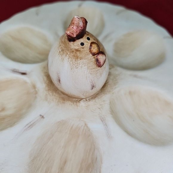 Deviled 6 Egg Tray Serving Easter Platter With Chicken Rooster Beige Round - Picture 7 of 9